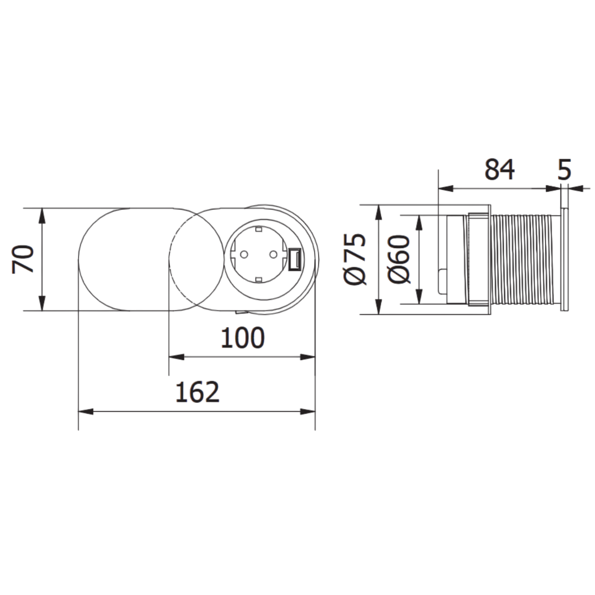 Slide – Priză încorporabilă în blat, cu priză Schuko și port de încărcare USB tip A, finisaj oțel inoxidabil [2]