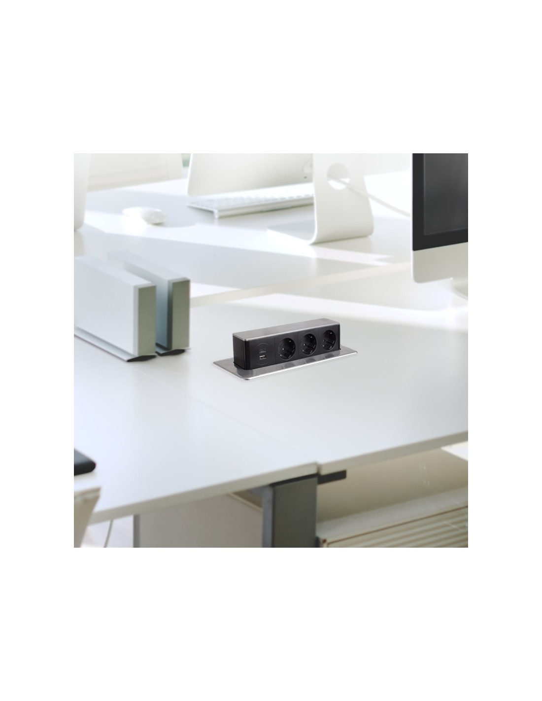 Hop Box – Priză încorporabilă pop-up, cu 3 prize Schuko, USB tip A + C, finisaj inox periat / negru [4]