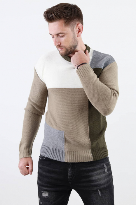 Pulover barbati tricot cu blocuri de culoare [2]