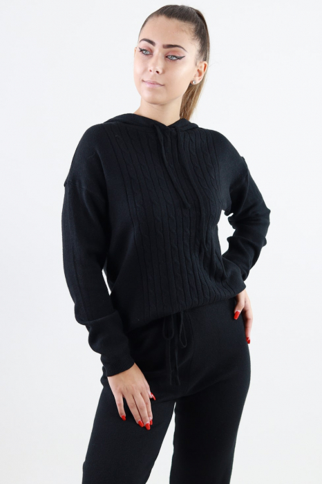 Trening femei din tricot negru cu gluga [4]