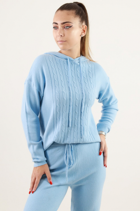 Trening femei din tricot bleu cu gluga [4]