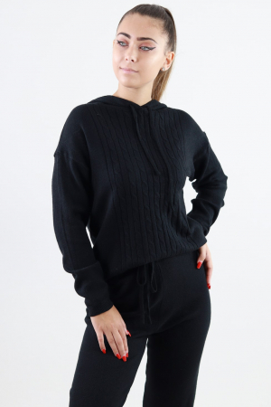 Trening femei din tricot negru cu gluga [3]