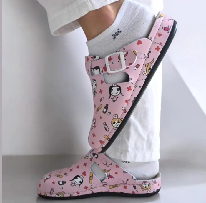 1014 -es női Dr Feet bőr papucs - rózsaszín orvos mintás [7]