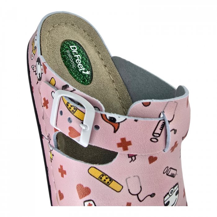 1014 -es női Dr Feet bőr papucs - rózsaszín orvos mintás [6]