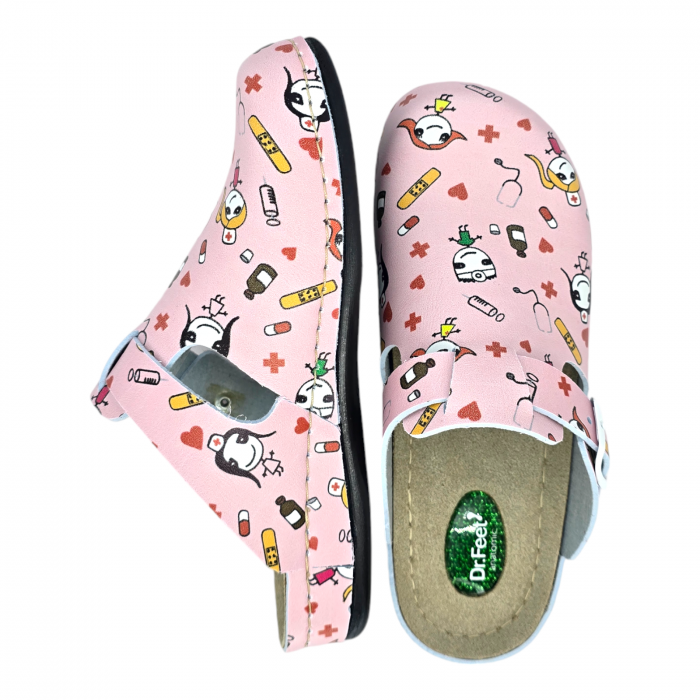 1014 -es női Dr Feet bőr papucs - rózsaszín orvos mintás [4]