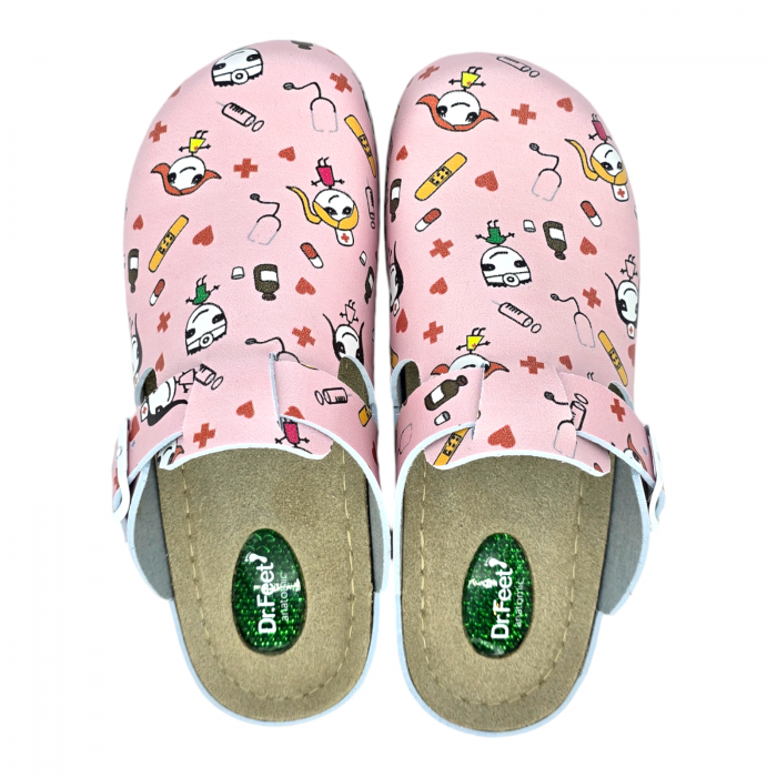 1014 -es női Dr Feet bőr papucs - rózsaszín orvos mintás [5]