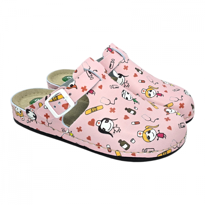 1014 -es női Dr Feet bőr papucs - rózsaszín orvos mintás [2]