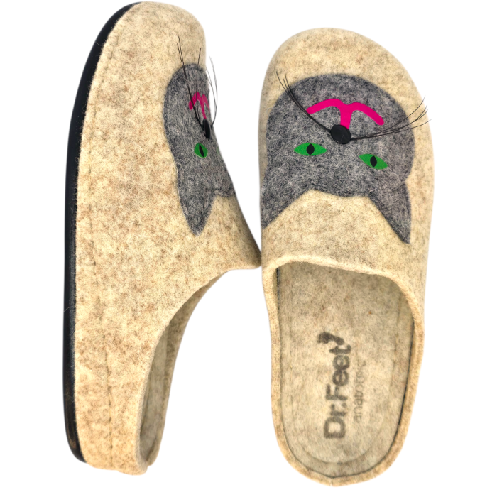 104 -es női Dr Feet gyapjú papucs - bézs cica [6]