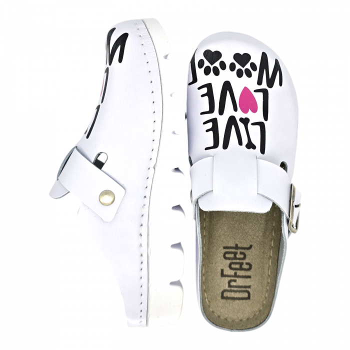 1100 -as női Dr Feet bőr papucs - fehér - Live, love,woof [4]