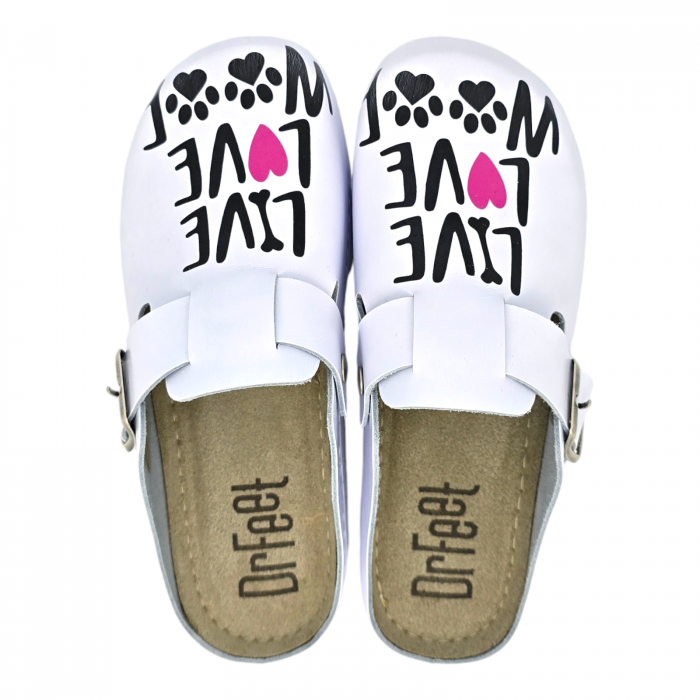 1100 -as női Dr Feet bőr papucs - fehér - Live, love,woof [5]