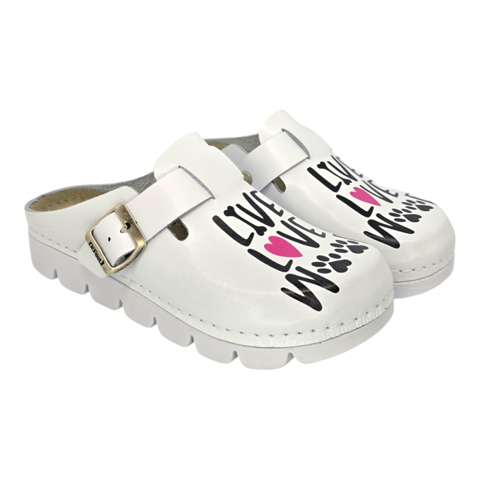 1100 -as női Dr Feet bőr papucs - fehér - Live, love,woof [2]