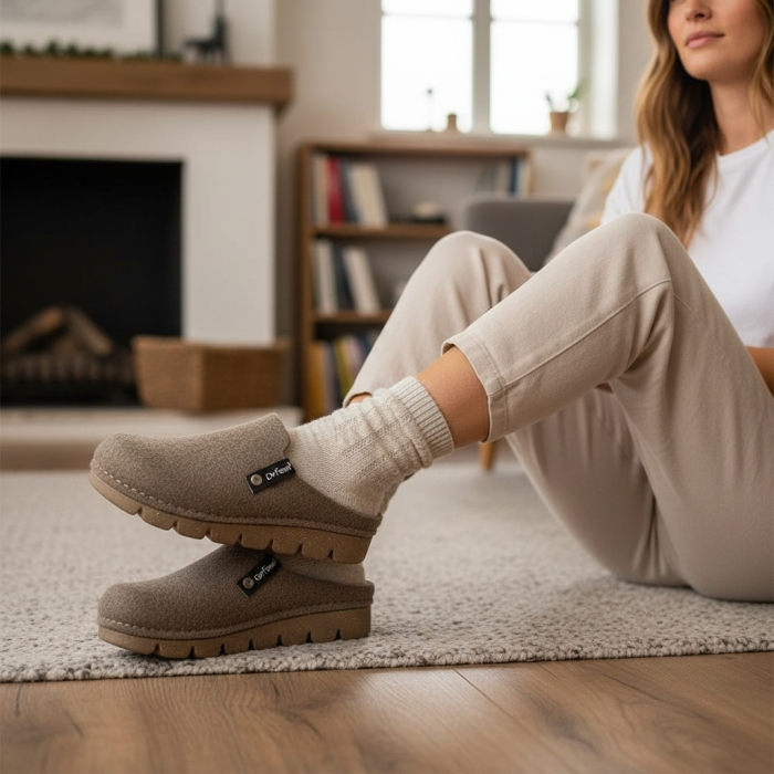 1107 -es női Dr Feet gyapjú papucs - bézs [8]