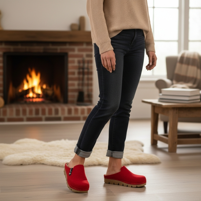 1107 -es női Dr Feet gyapjú papucs - piros [8]