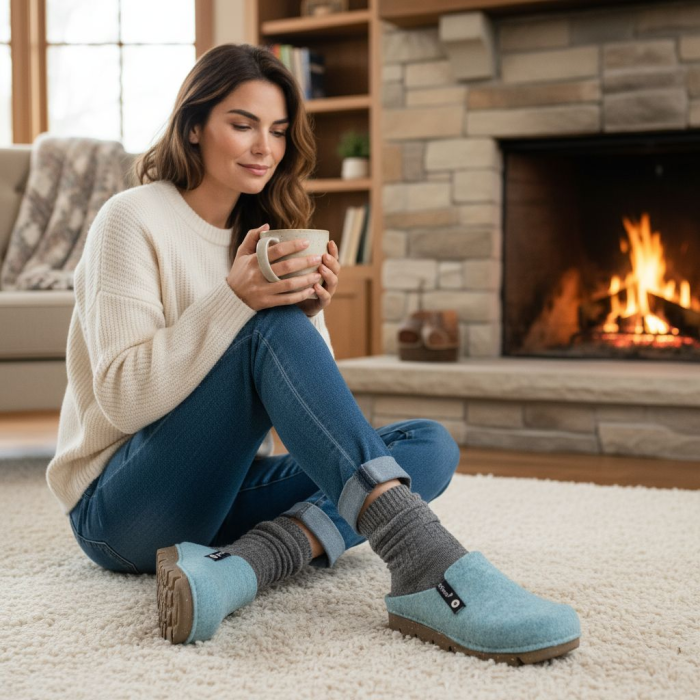 1107 -es női Dr Feet gyapjú papucs - kék [8]