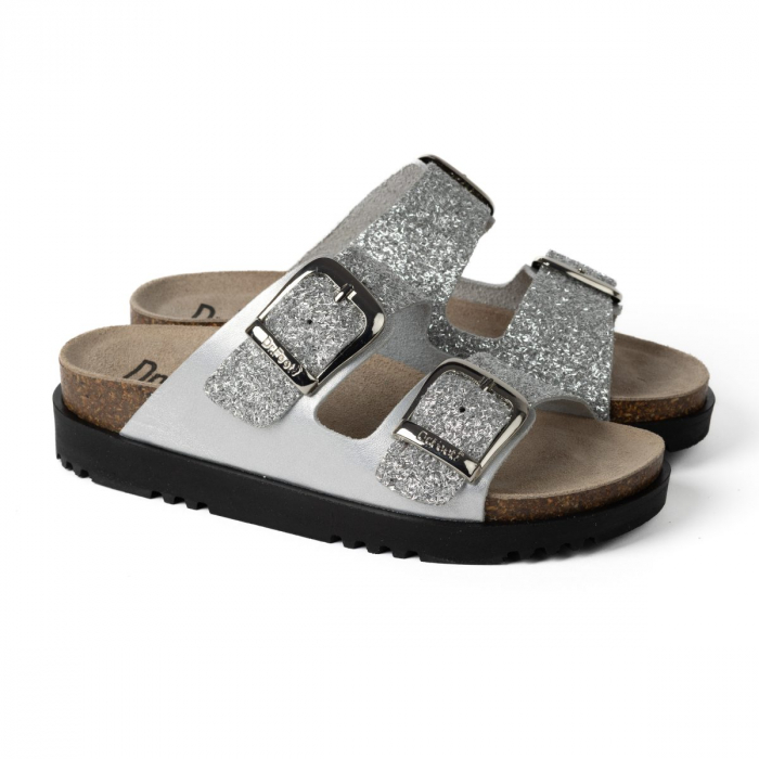 16003 -as női Dr Feet bőr papucs - ezüst csillogó [3]