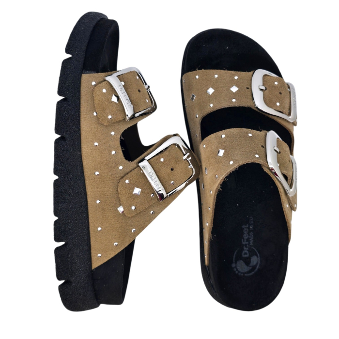 16034 -es női Dr Feet bőr papucs - világos barna [5]