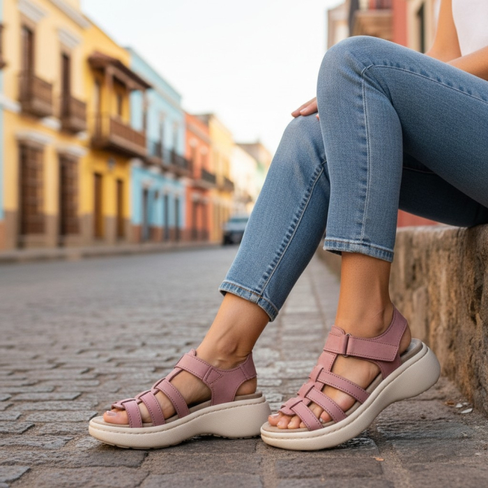 18000 -es női Dr Feet bőr papucs - púder rózsaszín [7]
