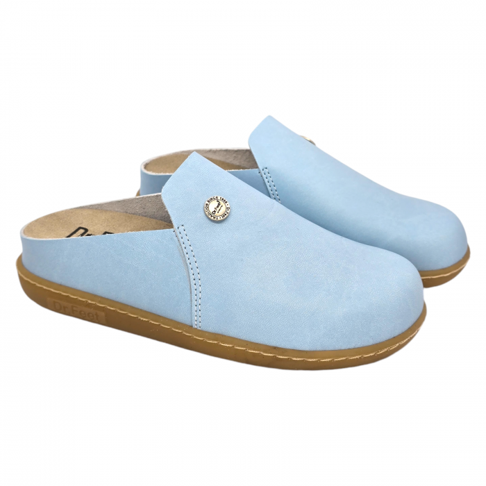 19000 -es női Dr Feet bőr papucs - világos kék - kivehető talpbetét [2]