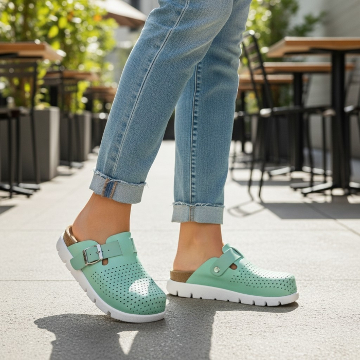 22100 -as női Dr Feet bőr papucs - zöld [8]