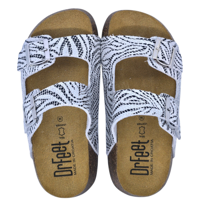 23003 -as női Dr Feet bőr papucs - fehér zebra [4]