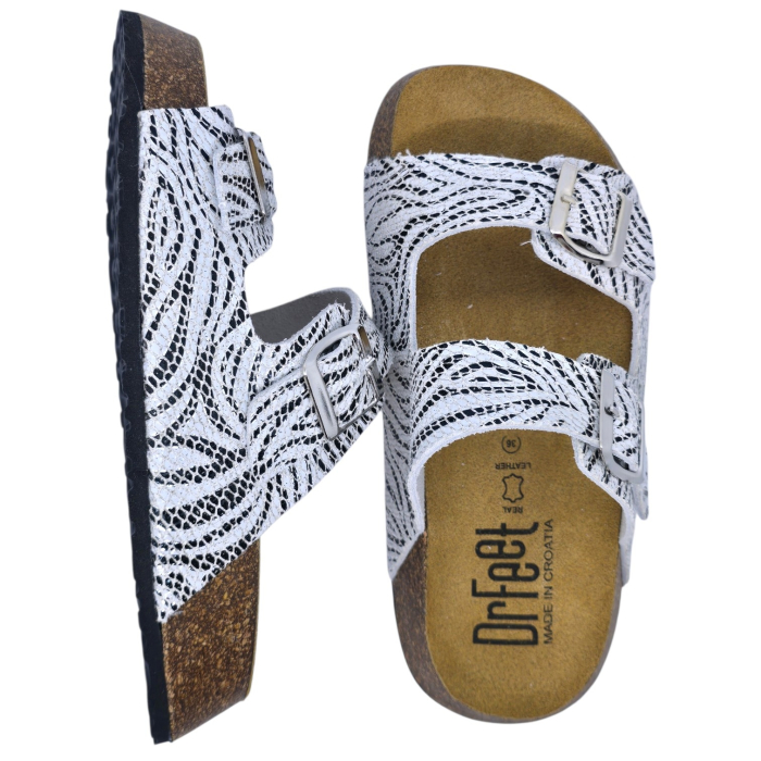 23003 -as női Dr Feet bőr papucs - fehér zebra [5]
