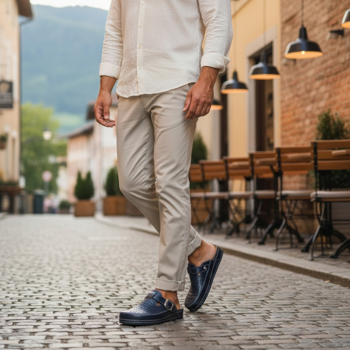 249 -es férfi Doss bőr papucs - sötét kék [5]