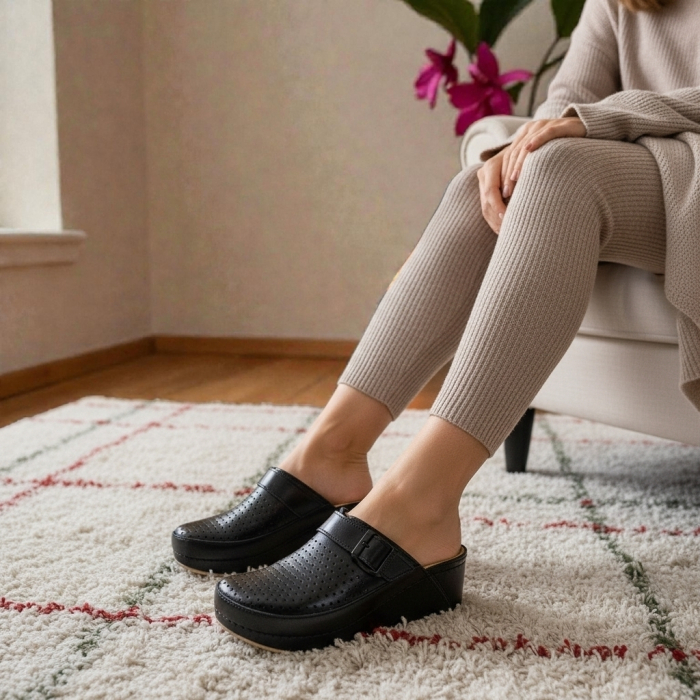 3021 -es női Dr Feet bőr papucs - fekete [8]