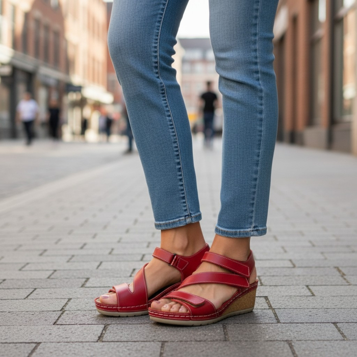 317 -es női Doss bőr szandál - piros [5]