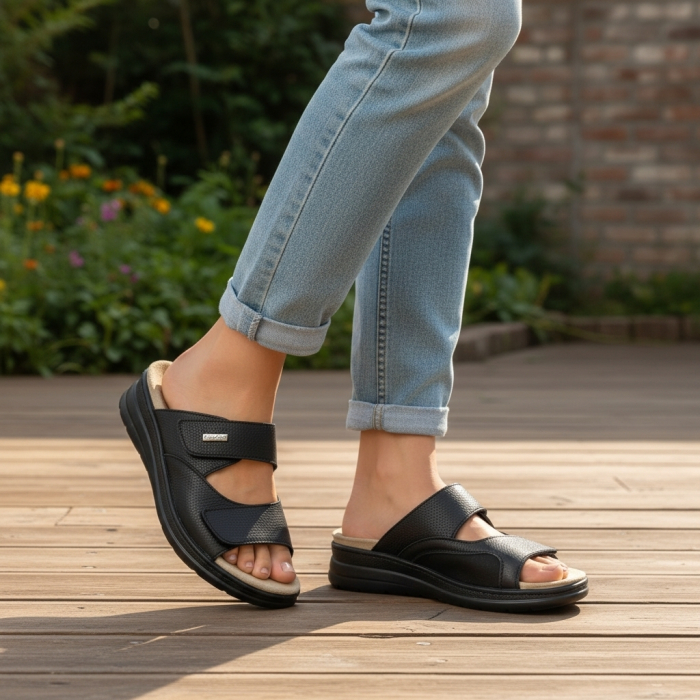 5012 -es női Dr Feet bőr papucs - fekete [7]