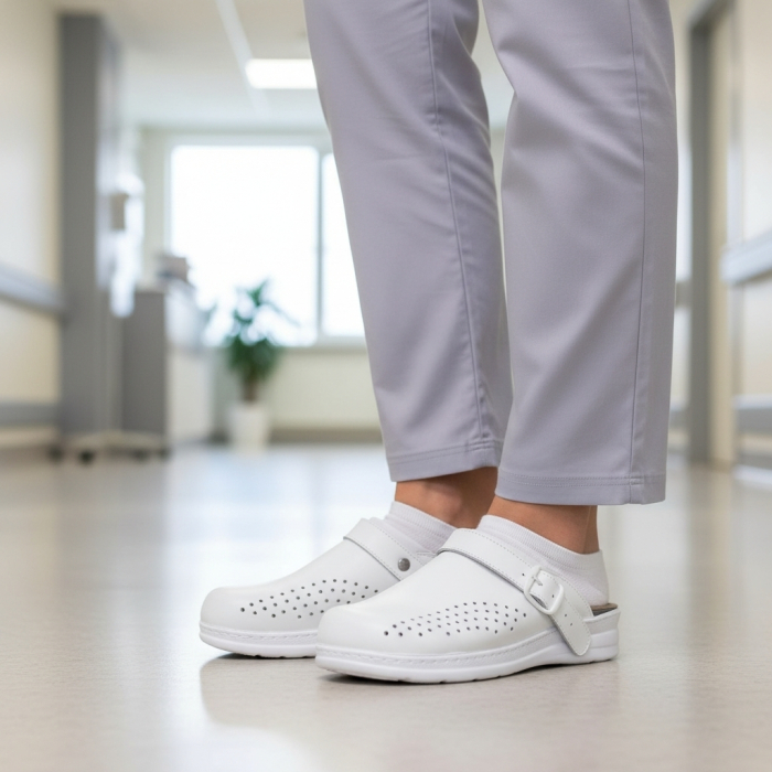 5046 -es női Dr Feet bőr papucs - fehér - kivehető talpbetét [5]