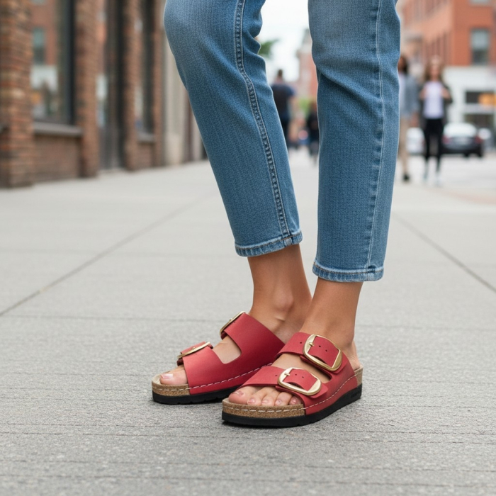 511 -es női Doss bőr papucs - piros [5]