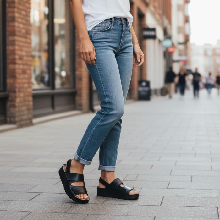 518 -as női Doss bőr szandál - fekete [6]