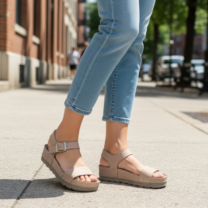 591 -es női Doss bőr szandál - púder rózsaszín [5]