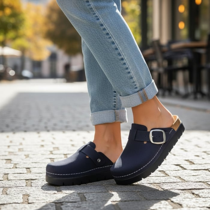 614 -es női Doss bőr papucs - sötét kék [6]