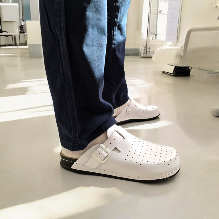 8001 -es férfi Dr Feet bőr papucs - fehér [5]