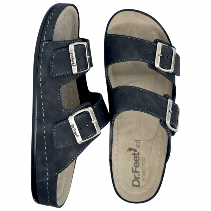 8003 -as férfi Dr Feet bőr papucs - fekete [6]