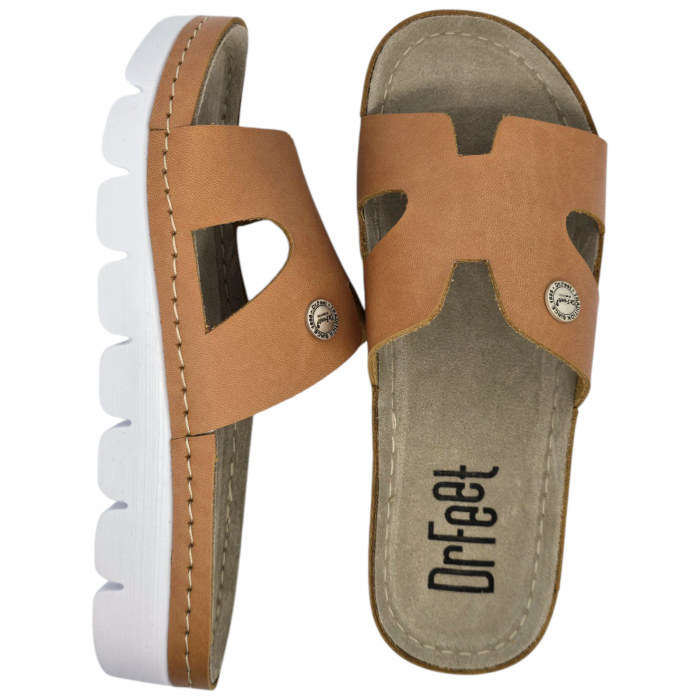 9000 -es női Dr Feet bőr papucs - barna [6]