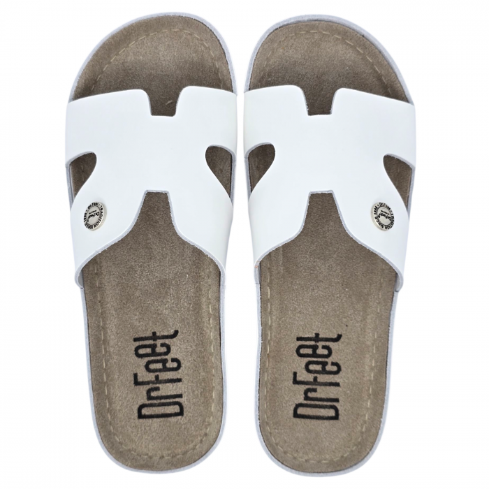 9000 -es női Dr Feet bőr papucs - fehér [5]