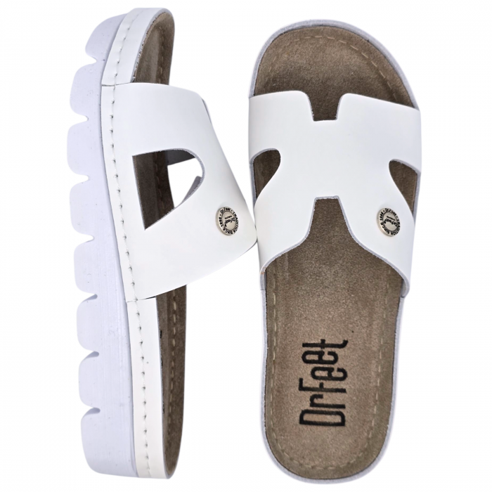 9000 -es női Dr Feet bőr papucs - fehér [6]
