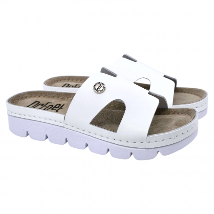 9000 -es női Dr Feet bőr papucs - fehér [2]