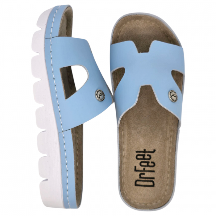9000 -es női Dr Feet bőr papucs - világos kék [6]