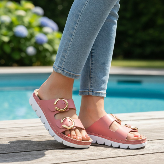 9002 -es női Dr Feet bőr papucs - rózsaszín [7]