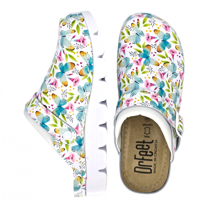 9010 -es női Dr Feet bőr papucs - fehér pillangó [2]