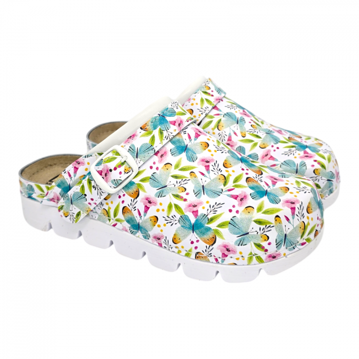 9010 -es női Dr Feet bőr papucs - fehér pillangó [4]