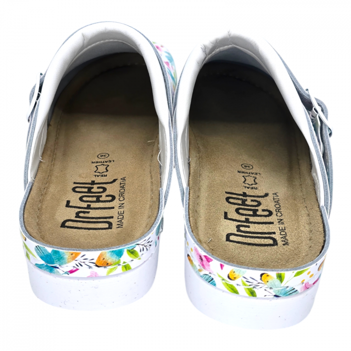 9010 -es női Dr Feet bőr papucs - fehér pillangó [5]