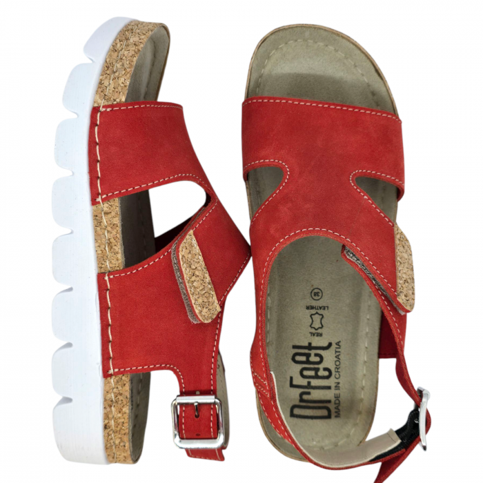 9016 -os női Dr Feet bőr szandál - piros [5]