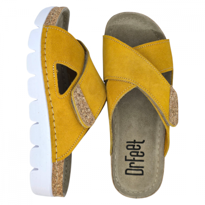 9019 -es női Dr Feet bőr papucs - mustár sárga [5]