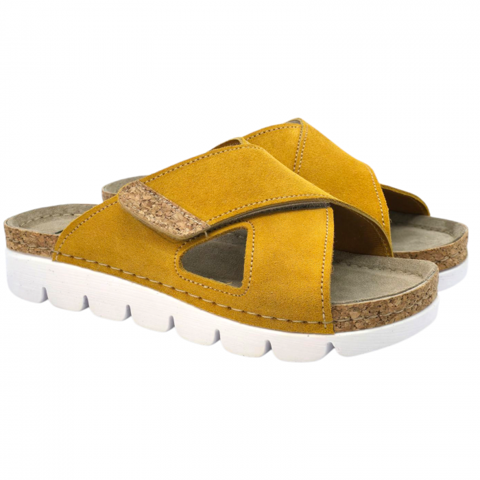 9019 -es női Dr Feet bőr papucs - mustár sárga [6]