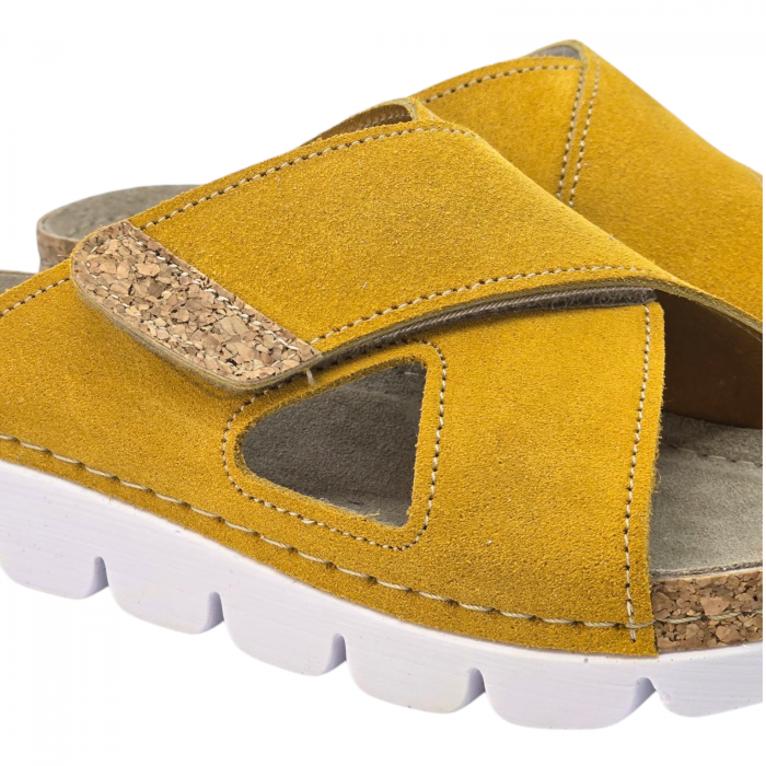 9019 -es női Dr Feet bőr papucs - mustár sárga [2]