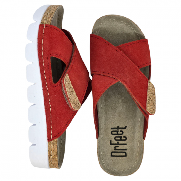 9019 -es női Dr Feet bőr papucs - piros [5]